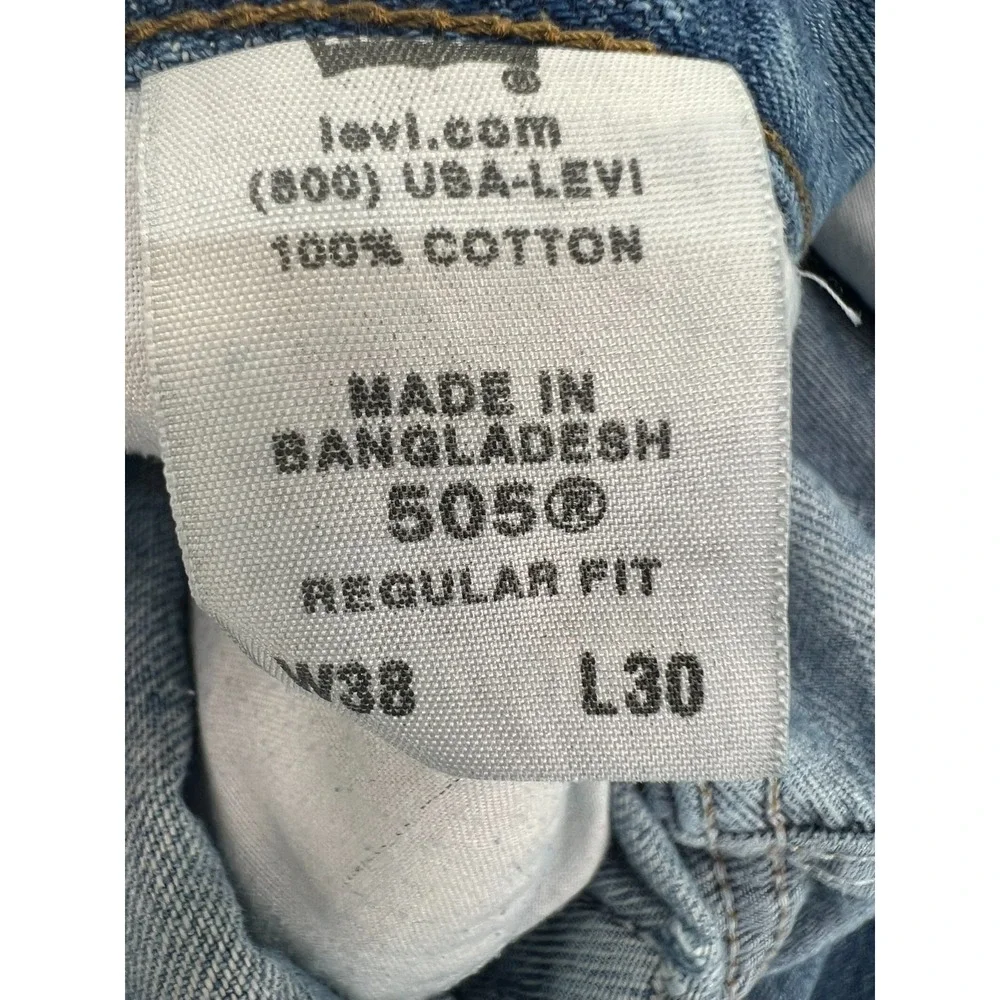 Levis 505 Jeans Mens 38X30 (36x29 Actual) Blue‎ Regular Fit Straight Leg
